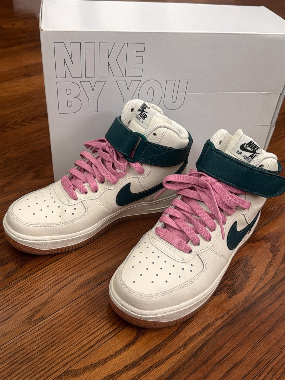 Nike Air Force 1 High-Top Custom Sneakers Pink & Green